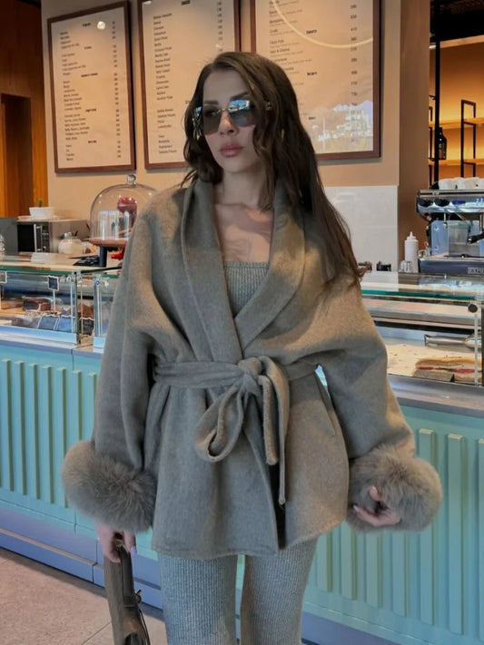 Harlow Faux Fur Trimmed Robe Coat